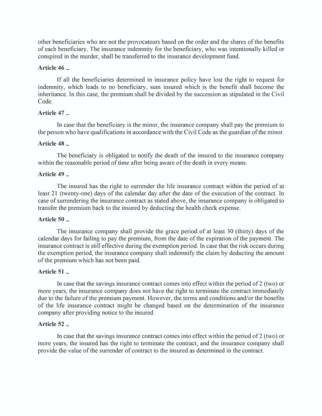Sub-Decree on Insurance