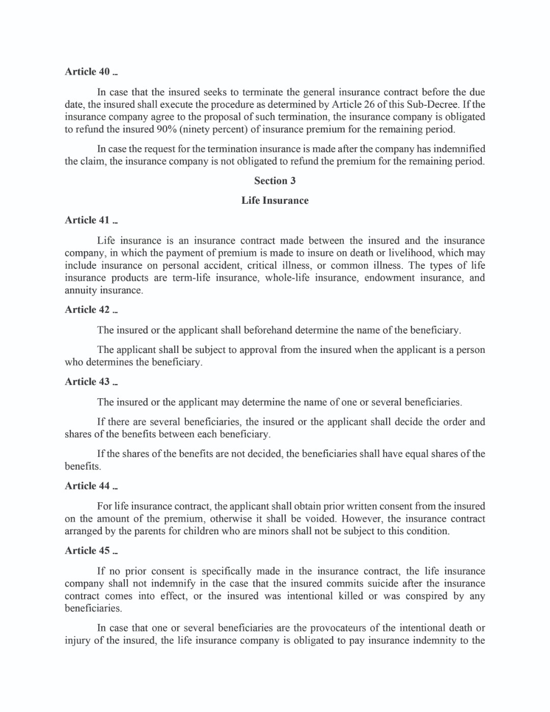 Sub-Decree on Insurance